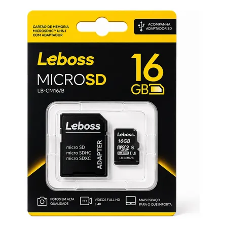 Cartão De Memória 16gb Microsd Leboss Original C/ Adaptador