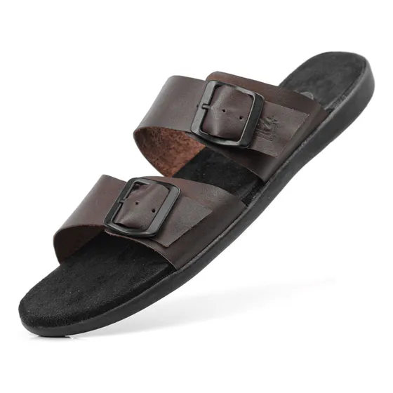 Chinelo Fivelas Masculino Em Couro Super Confortável