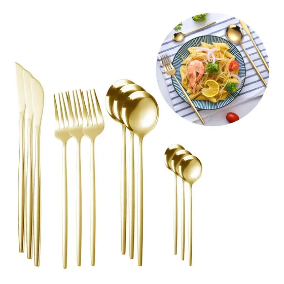 Set De Cubiertos 24 Piezas Acero Inoxidable Dorado Premium