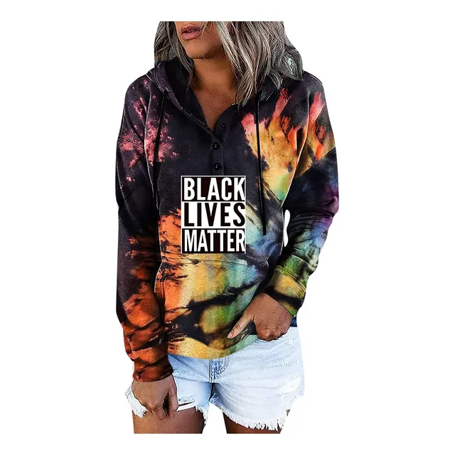 Mujer Cordon O-cuello Capucha Tie-dye Estampado Manga Larga