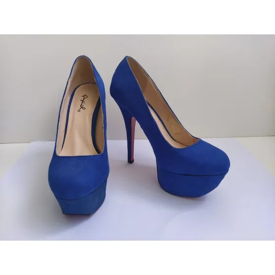 Zapatos Altos Plataforma, Azul Eléctrico 37, Qupid, Usados