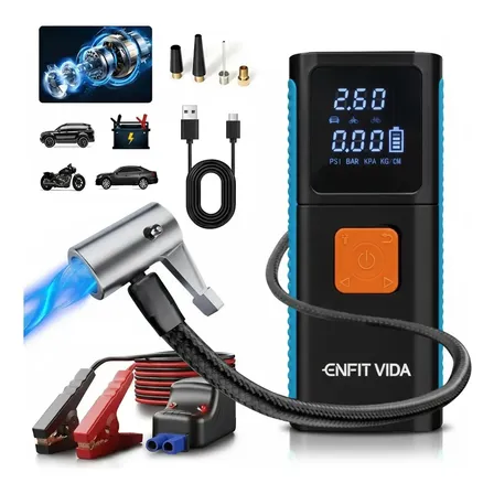 Auxiliar De Partida Veicular Portátil 1500a Multifuncional 4 Em 1, Compressor De Ar 150psi, Power Bank 10000mah, Lanterna Led Multimodos,calibrador De Pneus Portátil Para Carros Motos Bicicletas Bolas