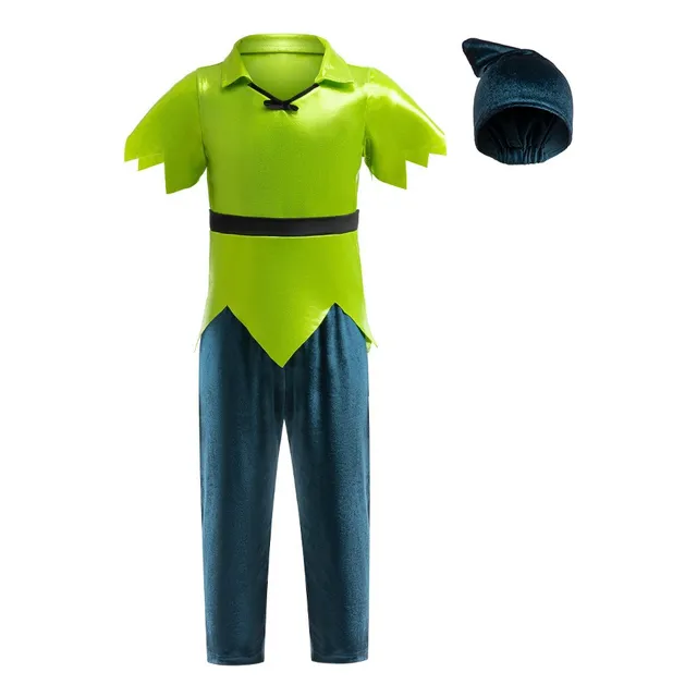 Fiesta De Carnaval Chico Halloween Peter Pan Personaje Vestuario Manga Corta Dos Conjuntos + Sombrero Niño San Patricio Traje Verde