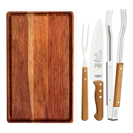 Kit Churrasco Tramontina C/ Pegador Faca Garfo E Tabua Corte