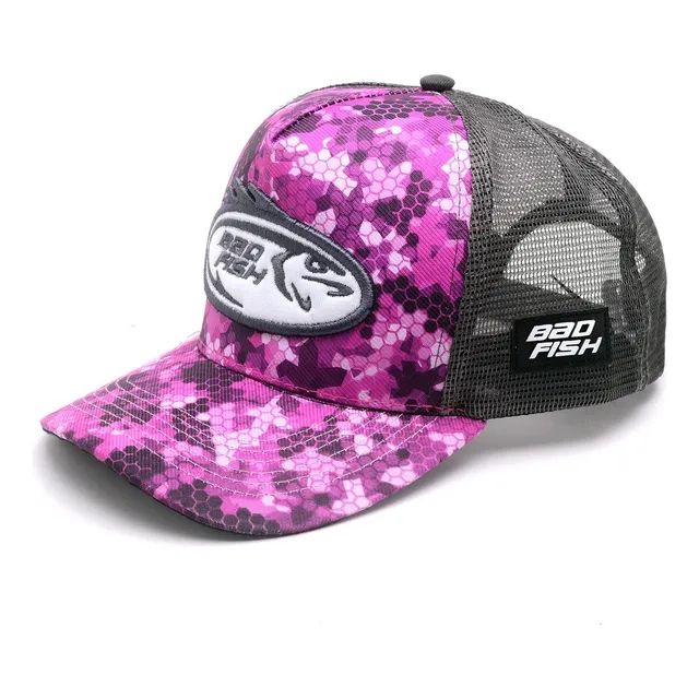 Boné Feminino Esporte Pesca Aba Curva Bad Fish Rosa E Branco