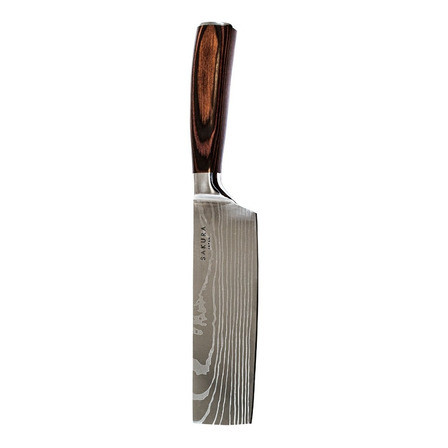Cuchillo Cleaver Sakura De Acero Inoxidable 30 Cms Color Marron Y Plateado Cuchillo Cleaver Sakura De Acero Inoxidable 30 Cms Color Marron Y Plateado