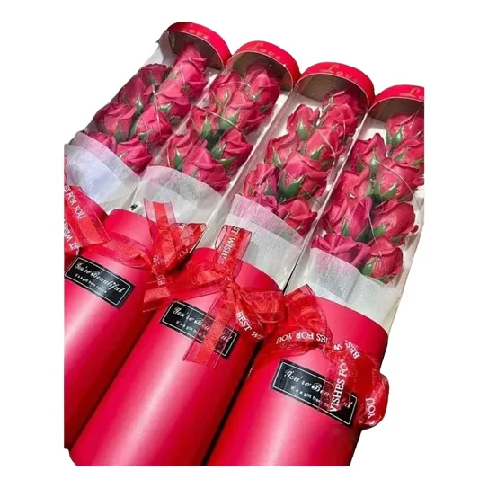 Ramo De 9 Rosas De Pétalos De Jabón Con Luces Led Regalo