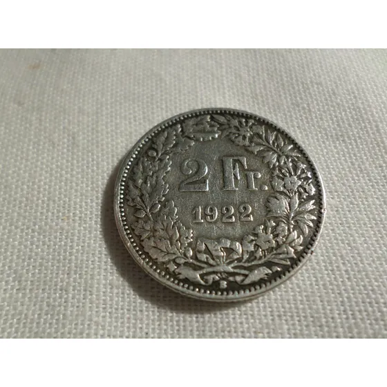 Moneda De 2 Francos De Plata 1922 Helvetia 2,8 Cm 10,4 Grs.