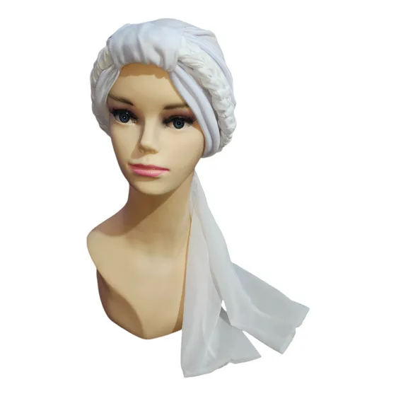 Turbante Gorro Mujer Con Trenza De Shiffon Color Blanco Liso