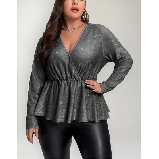 Blusa Manga Larga Con Frente Cruzado Plata