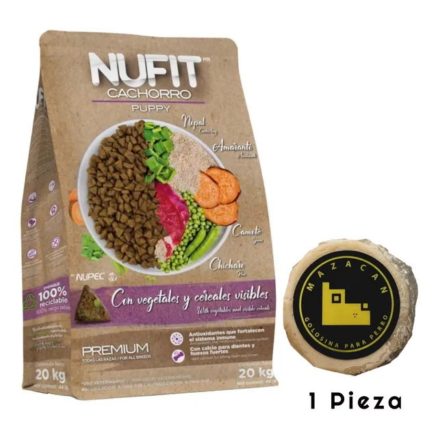 Alimento Nufit Cachorro Nfv 20 Kg + Mazacan Para Perro 1 Pza