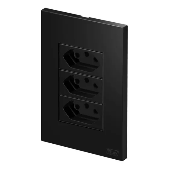 Tomada Tripla 10a 4x2 Preto Fosco Blux Recta Satin Elétrica
