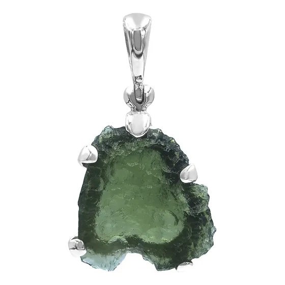 Dije De Moldavita En Bruto En Plata De Ley Color Verde Oscuro