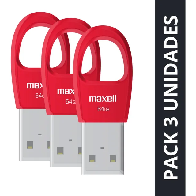 Pack 3 Pendrive Maxell Key 64gb Usb 2.0 Rojo