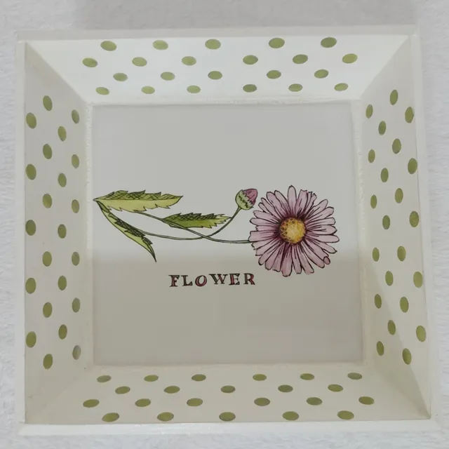 Plato Con Azulejo Pintado A Mano Artesanal Decorativo Blanco Flower