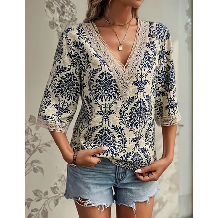 Vestido De Manga Corta Con Estampado Blusa