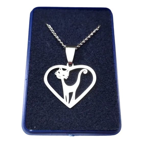 Dije Gatito Corazon Cuello Larg C/cadena Todo Acero Quir (c)