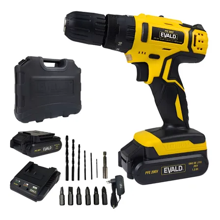 Parafusadeira Furadeira Impacto Pfe20ev Maleta Kit Evald Pfe-20ev Cor Amarelo Frequência 60 Hertz