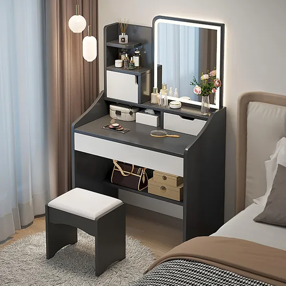 Tocador Vanity Con Espejo Hd Mesa De Maquillaje Y 2 Cajones