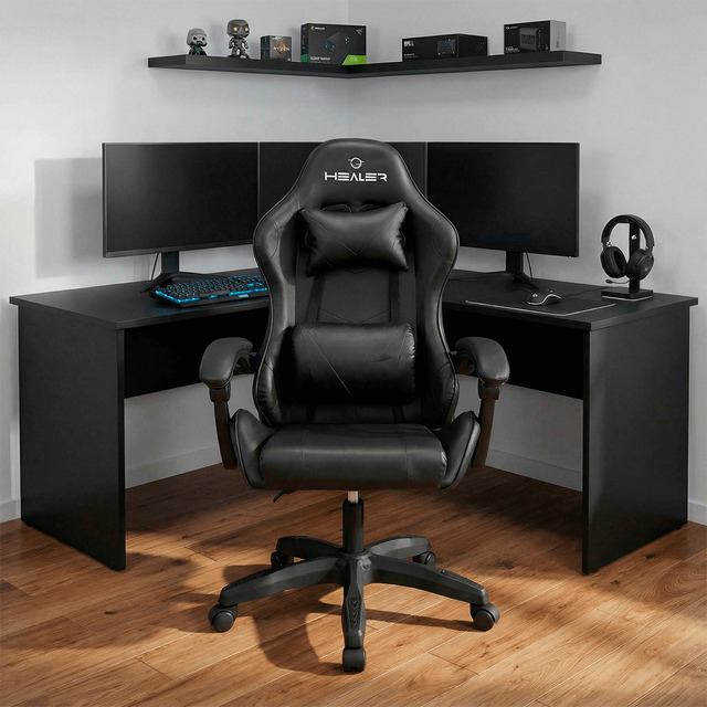 Cadeira Gamer Preta Healer Wells Reclinável Giratória