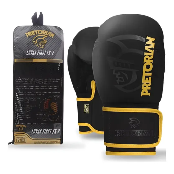 Luva De Boxe Muay Thai First Fx2 - Pretorian Cor Preto-amarela Tamanho 14oz