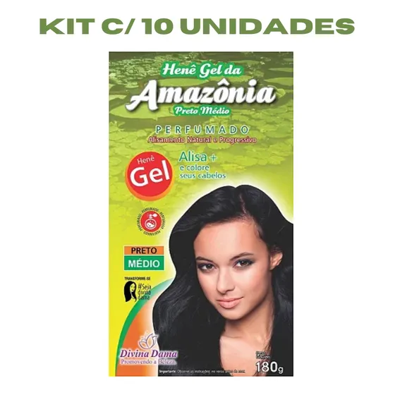 Kit C/ 10un Henê Da Amazônia Em Gel Preto Médio 180g
