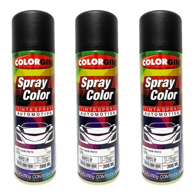 Tinta Automotiva Colorgin Preto Fosco Spray - 3 Unidades