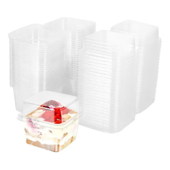 Caja De Postres Cuadrada, 50 Unidades, 8 Oz, Plástico Transp