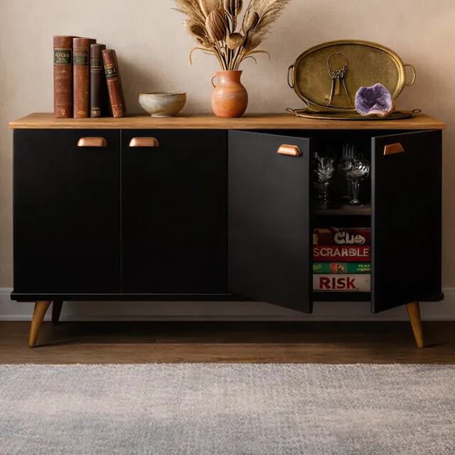 Balcão Aparador Compacto Para Cozinha Moderna 120x64 Preto