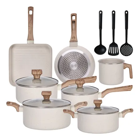 Jogo De Panelas Cerâmica Antiaderente Indução Gas 10 Peças Baunilha