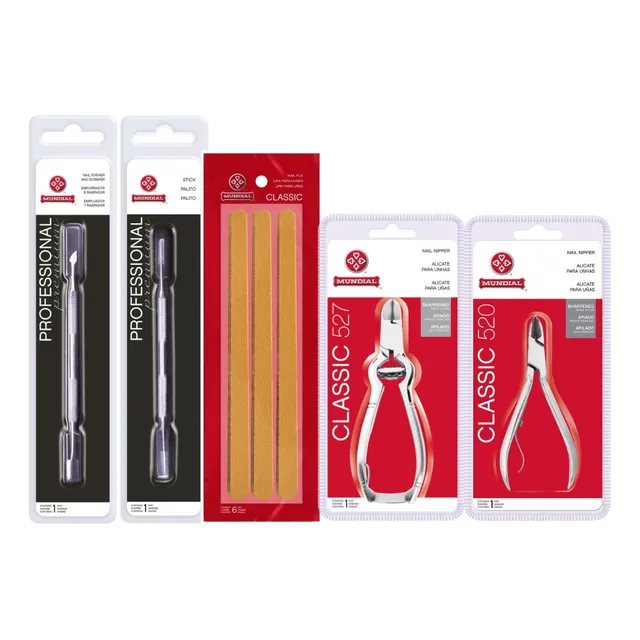 Kit Alicates 527 E 520 Palito Espátula 6 Lixas Unha Mundial