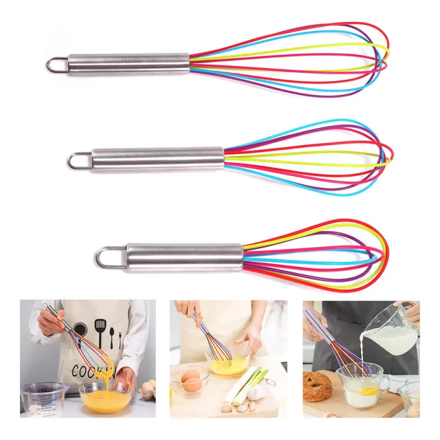 3 Pzs Batidor Silicona Acero Inoxidable Para Cocina Hornear