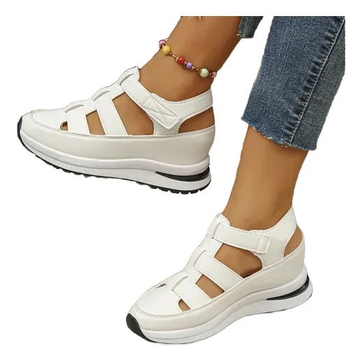 Sandalias Con Plataforma Y Cuña Para Mujer, Punta Cerrada