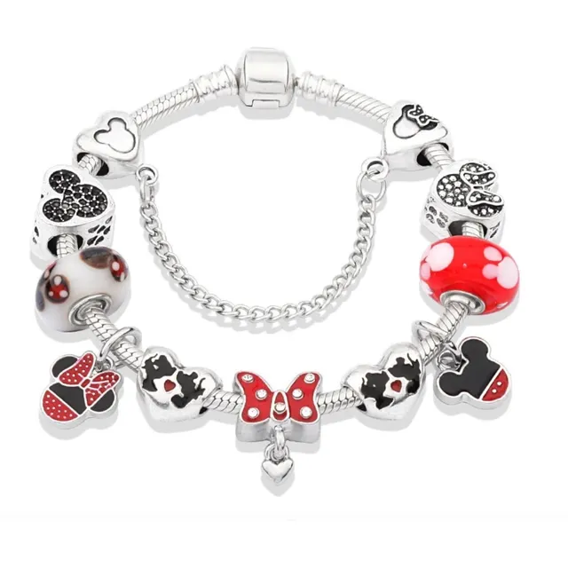 Pulsera Dijes Charms Mickey Y Minnie - Cadena De Serpiente 