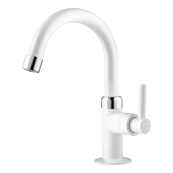 Grifo para lavabo de mesa Lagune Viqua, blanco, con caño alto