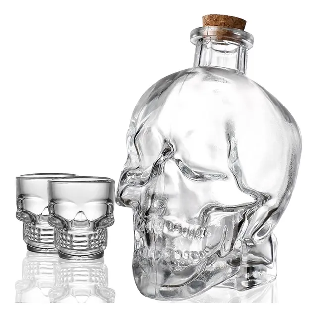 Botella Decantador Licorera Calavera Craneo Vidrio + 2 Copas
