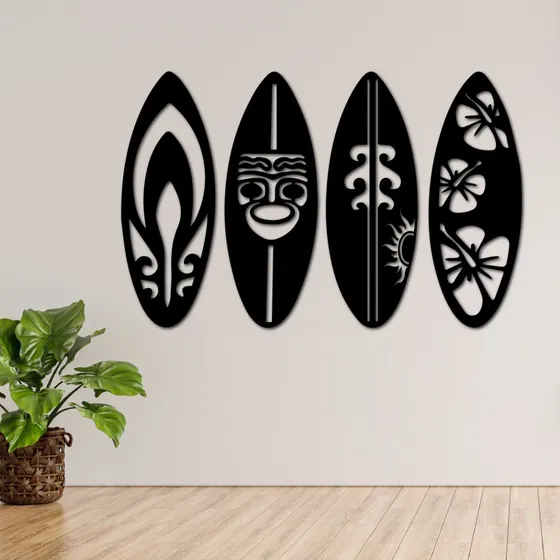 Cuadro Madera Moderno Calado Decorativo grande Mdf Tablas De Surf IMBACK Color Negro 90cm x 59cm