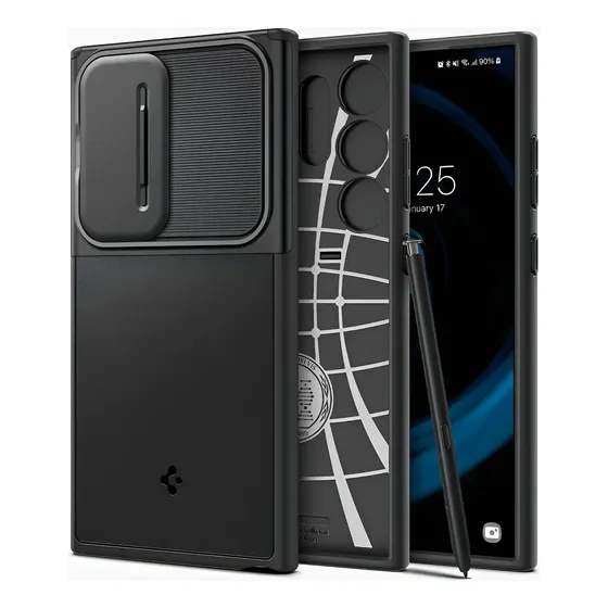 Funda Case Para Samsung S24 Ultra Spigen Optik Armor Híbrida Color Negro Liso