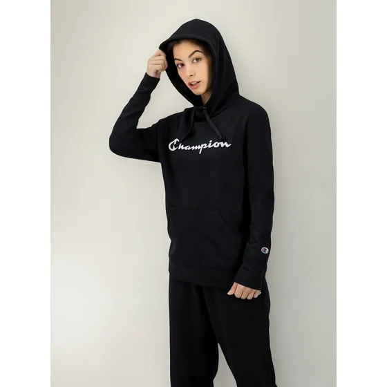 Sudadera Champion Mujer Powerblend  Logo Negro Entrenamiento