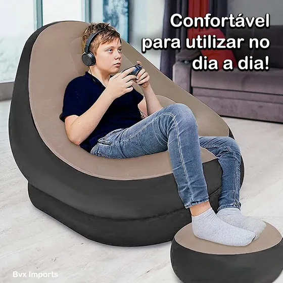 Poltrona Sofá Inflavel Com Apoio De Pés Puf Premium Cadencia Café