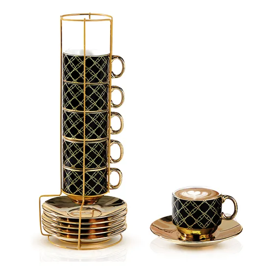 6juego De Tazas De Café Expreso Con Base De Metal Plato 90ml