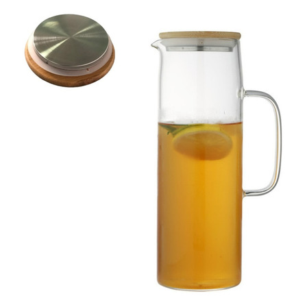 Jarra Vidro Borossilicato Com Alça Tampa Inox Bambu 1500ml Jarra Vidro Borossilicato Com Alça Tampa Inox Bambu 1500ml