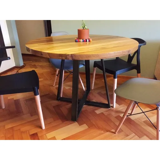 Mesa De Comedor Redonda Industrial Pino 5cms + Hierro 120x75