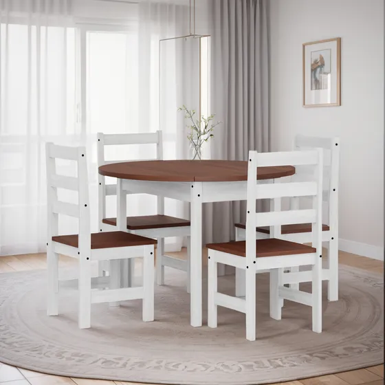 Juego De Comedor Con Mesa Redonda Plegable, Madera De Pino