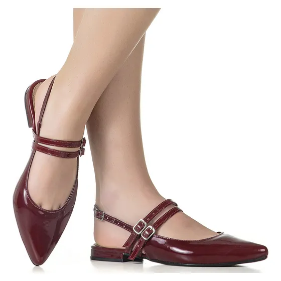 Sapatilha Slingback Bico Fino Fivelas Sapato Social Feminino