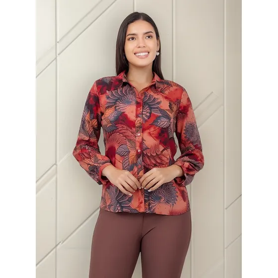 Blusa M/l Wallis Rayon Estampado Rojo