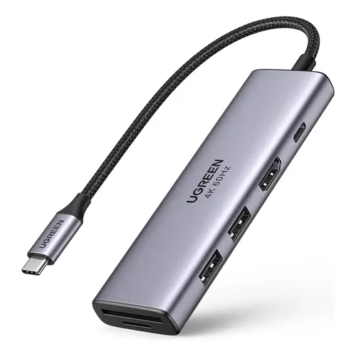 Hub 6 Em 1 Ugreen Usb-c To 3* Usb 3.0 + Hdmi 4k@60hz +sd/tf Cinza