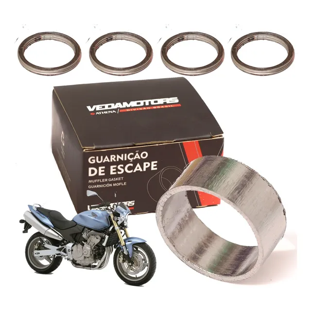 Junta Guarnição + Anéis Vedação Escape Cb 600f Hornet Vedamo