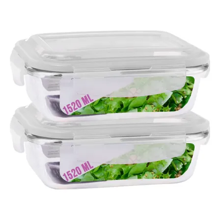 2 Pote Vidro Hermética Marmita Tampa Silicone 1520ml 4 Trava Sortido