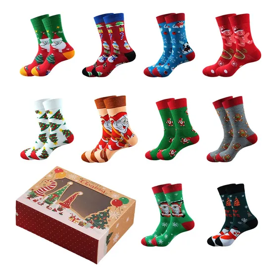 10 Pares Calcetín Navideño Unisex Mayoreo Calceta Navidad